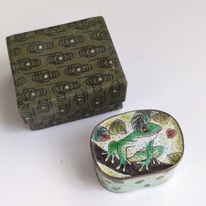 Vtg 90s Empress Arts Frog Trinket Box Cloisonné Enamel Lidded Small w/ Box